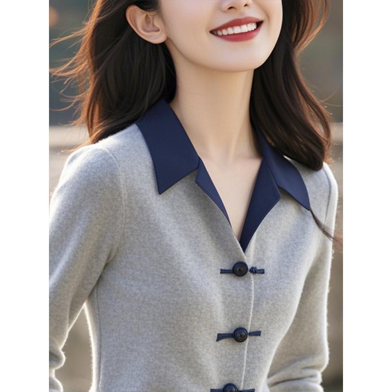 Autumn and winter gray sweater short tops for women