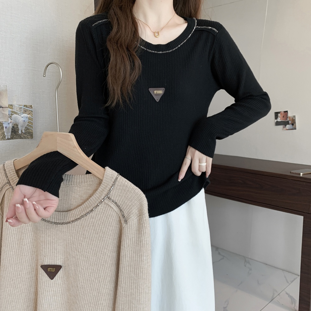 Round neck beading autumn and winter pullover sweater