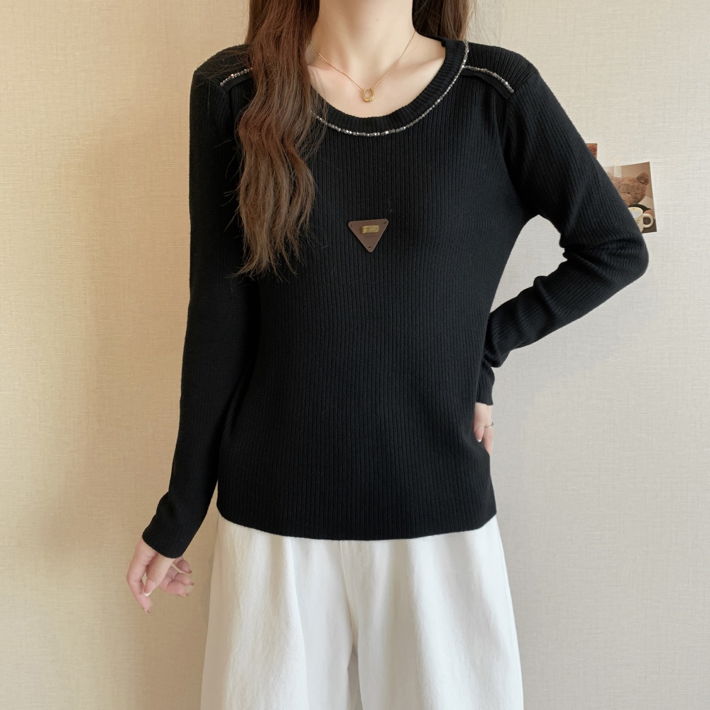 Round neck beading autumn and winter pullover sweater