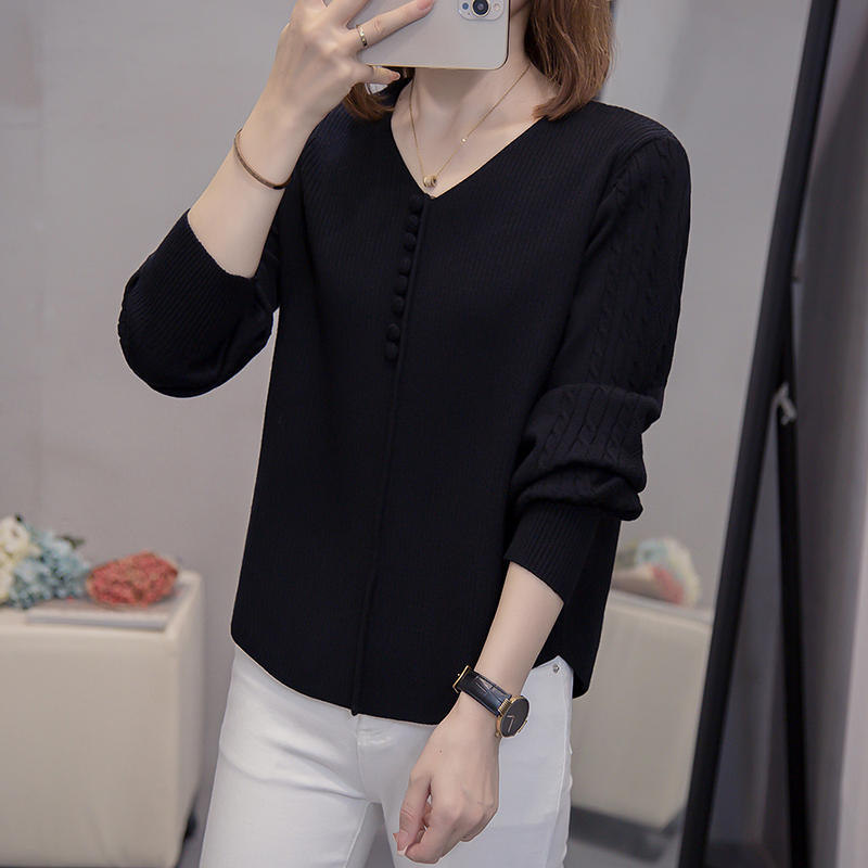 Western style loose sweater knitted V-neck tops