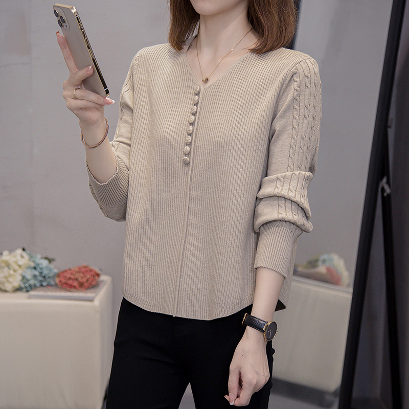 Western style loose sweater knitted V-neck tops