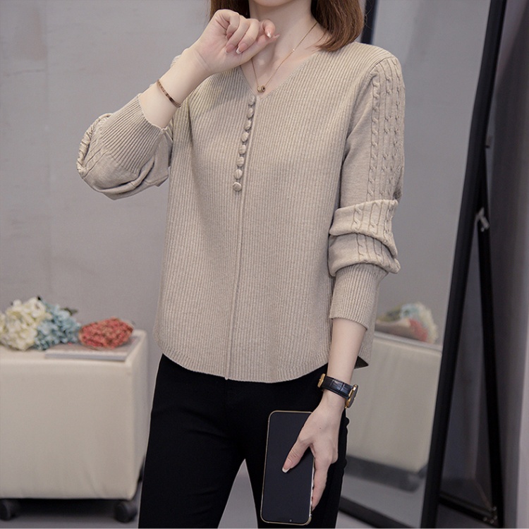 Western style loose sweater knitted V-neck tops