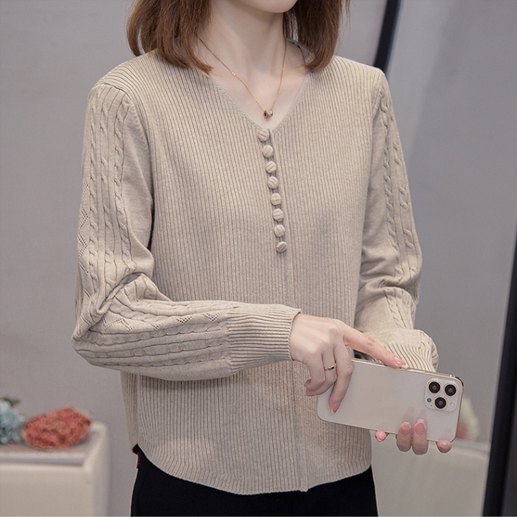 Western style loose sweater knitted V-neck tops