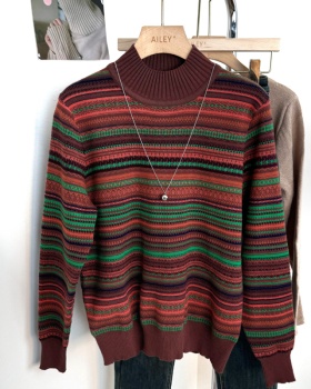 Retro half high collar stripe colors all-match sweater