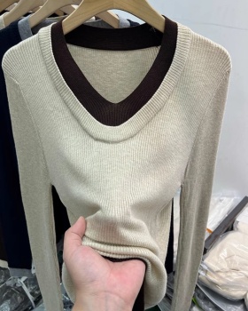 Pseudo-two autumn and winter sweater slim tops for women