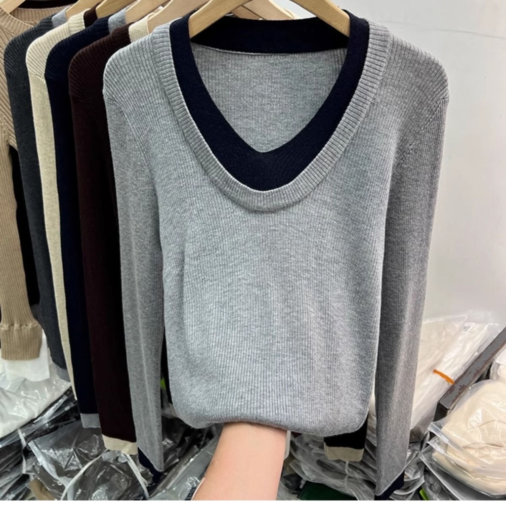 Pseudo-two autumn and winter sweater slim tops for women