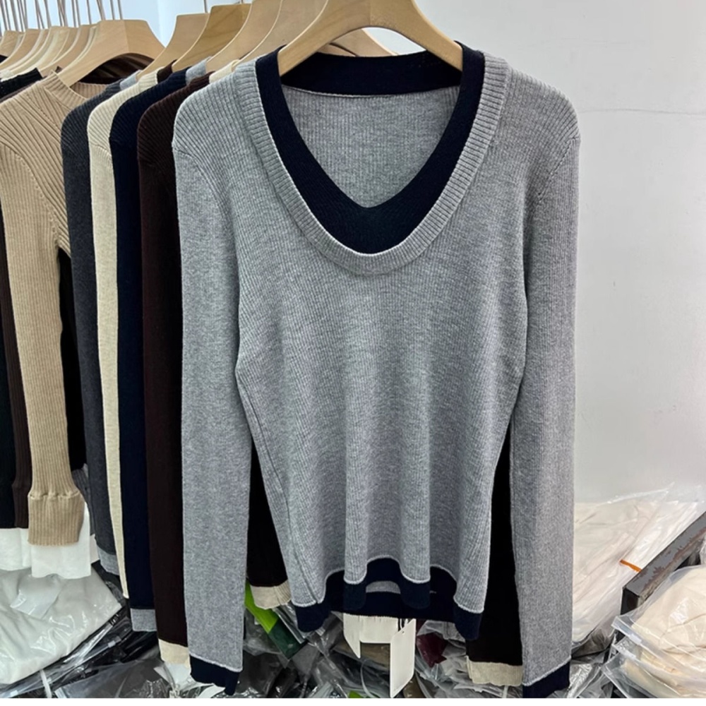 Pseudo-two autumn and winter sweater slim tops for women