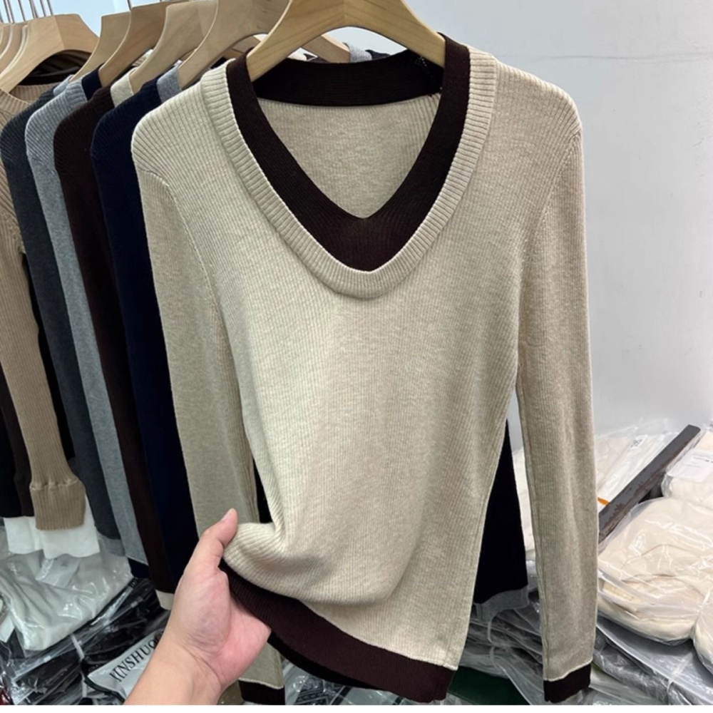 Pseudo-two autumn and winter sweater slim tops for women