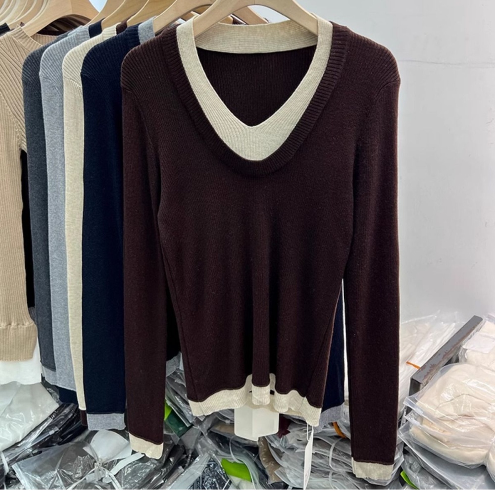 Pseudo-two autumn and winter sweater slim tops for women