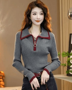 Lapel sweater autumn and winter bottoming shirt for women