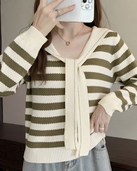 Autumn and winter mixed colors slim knitted stripe tops for women