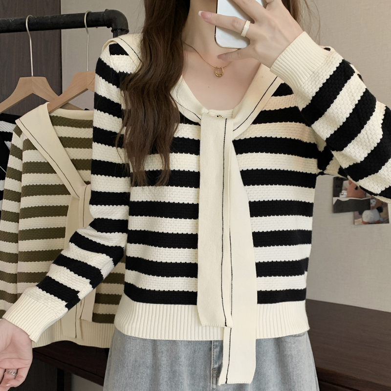 Autumn and winter mixed colors slim knitted stripe tops for women