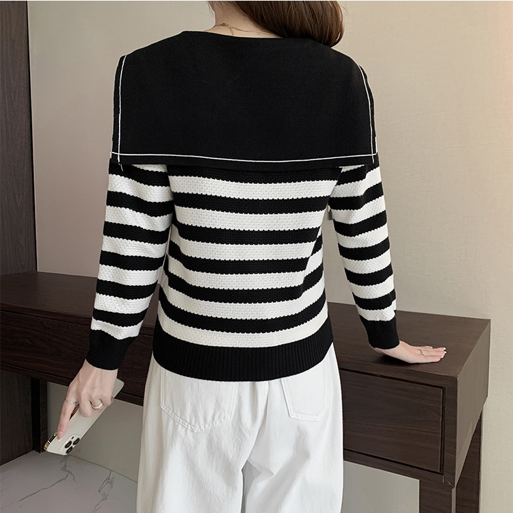 Autumn and winter mixed colors slim knitted stripe tops for women