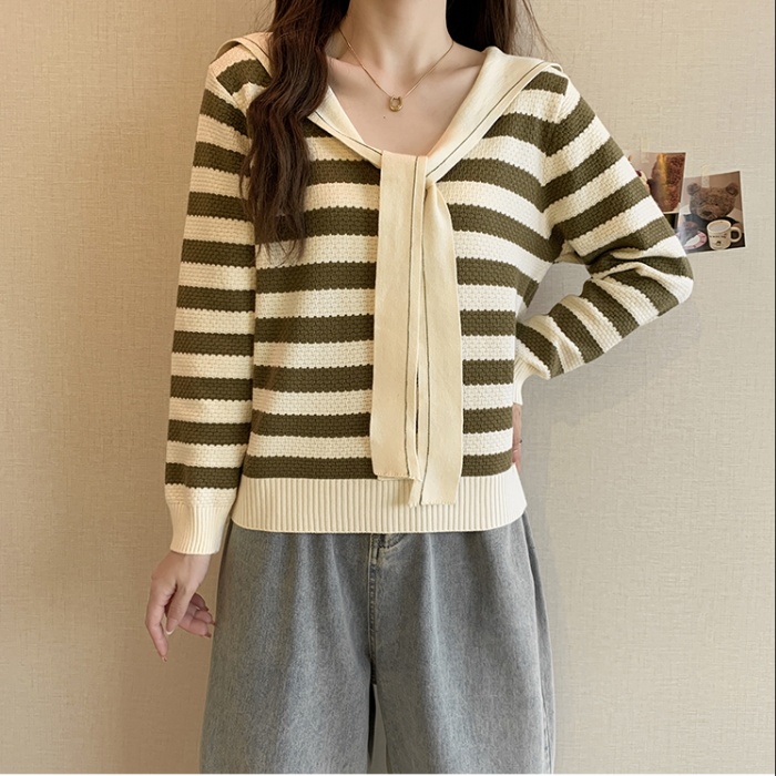 Autumn and winter mixed colors slim knitted stripe tops for women