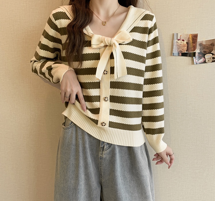 Autumn and winter mixed colors slim knitted stripe tops for women