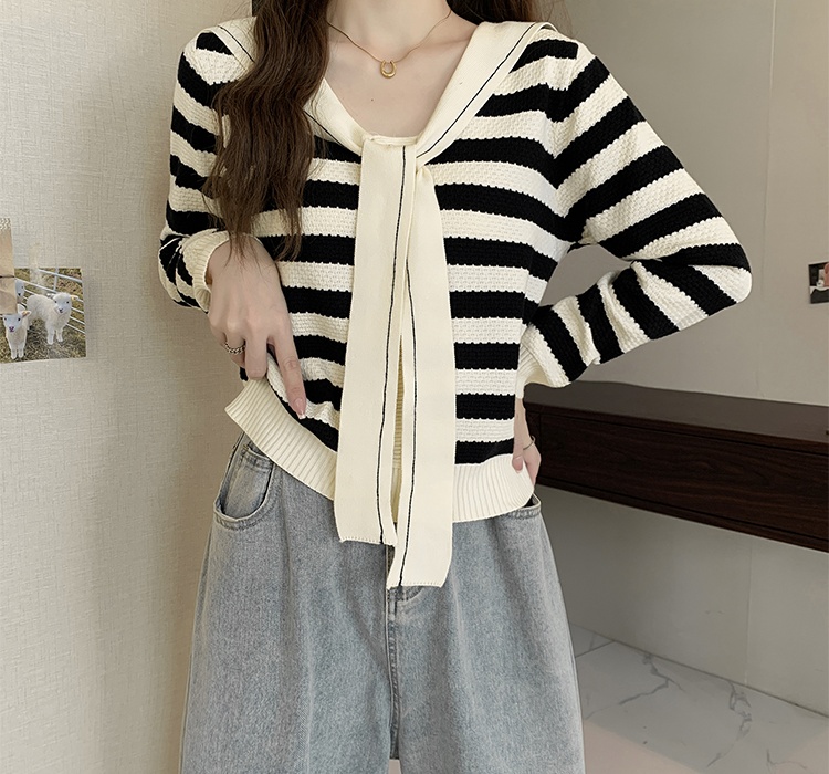 Autumn and winter mixed colors slim knitted stripe tops for women