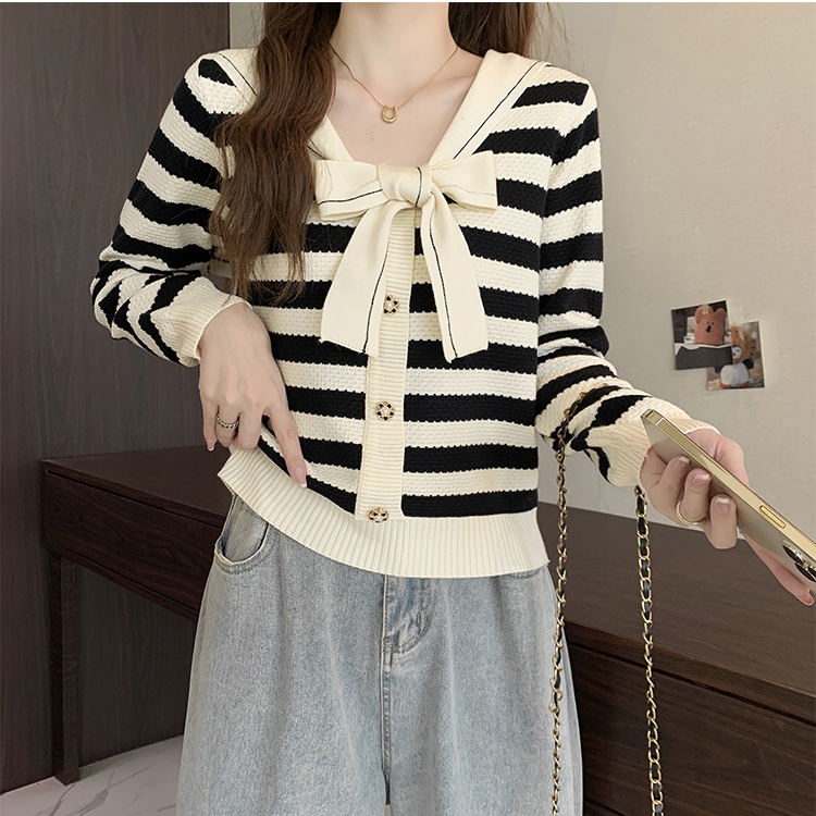 Autumn and winter mixed colors slim knitted stripe tops for women