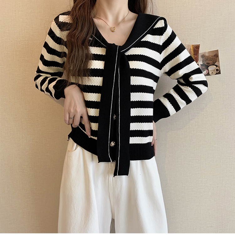 Autumn and winter mixed colors slim knitted stripe tops for women