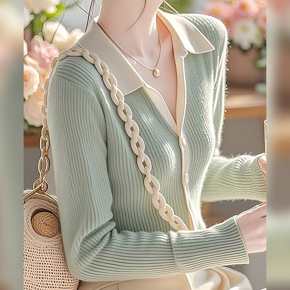 Knitted long sleeve sweater slim mixed colors cardigan