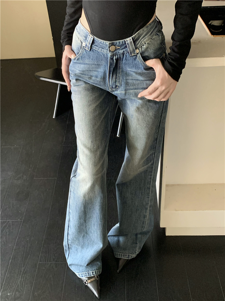 Slim retro casual pants wide leg all-match jeans for women