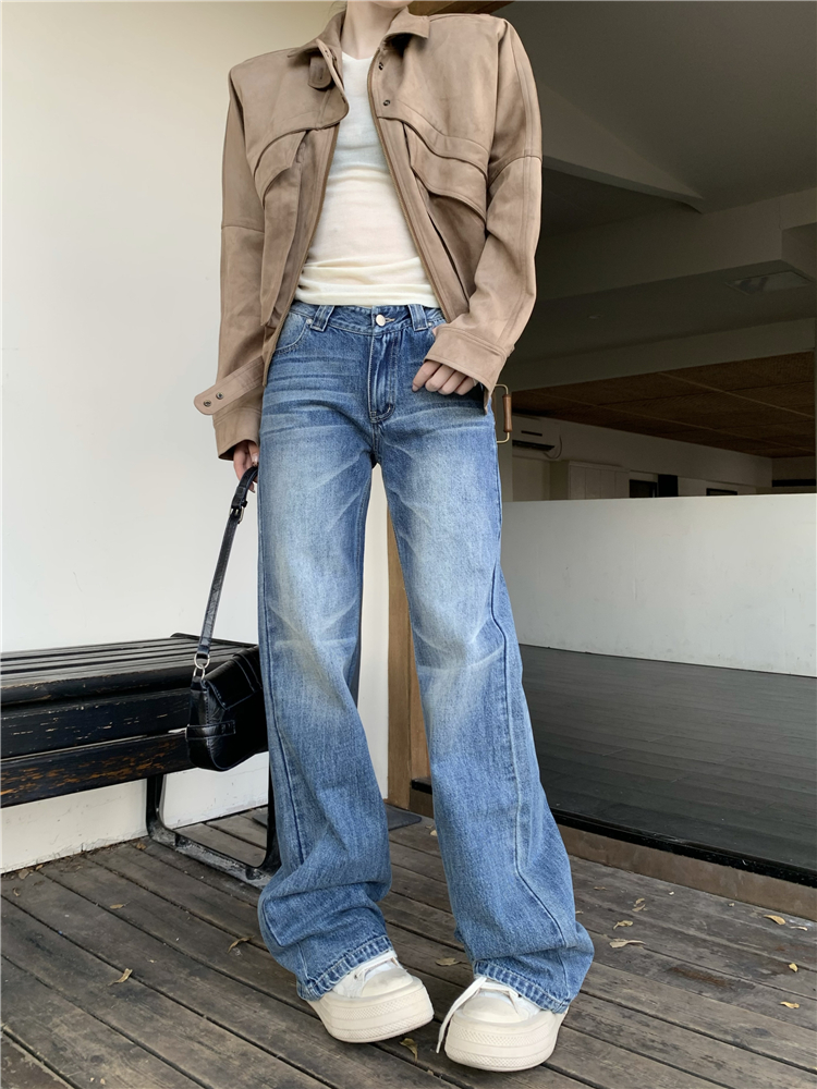 Slim retro casual pants wide leg all-match jeans for women