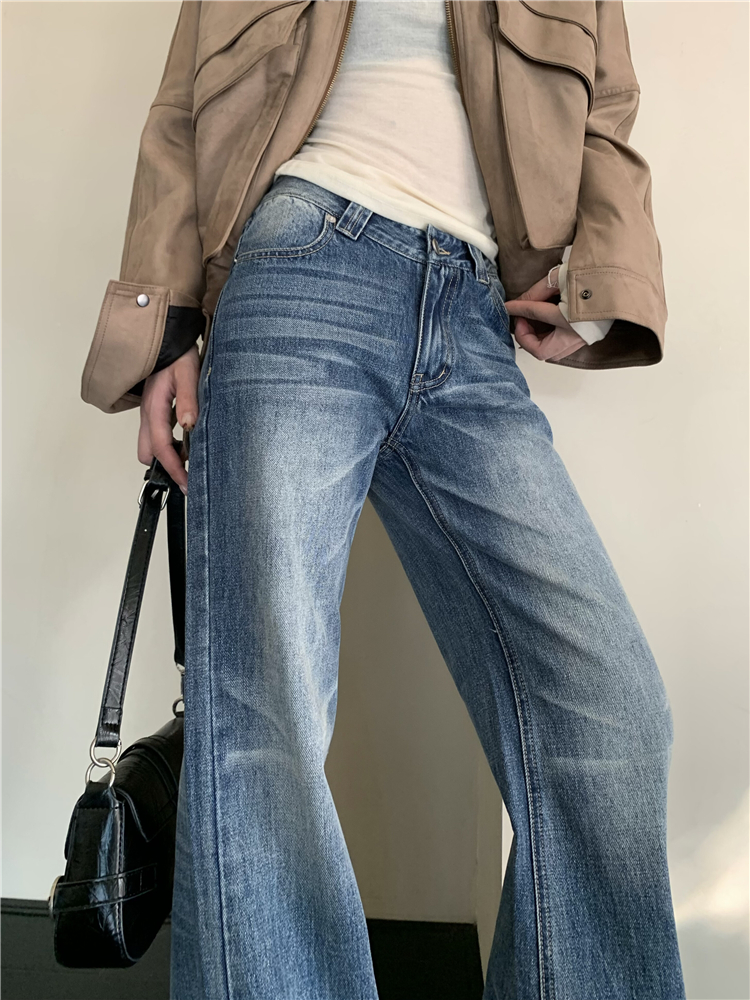 Slim retro casual pants wide leg all-match jeans for women