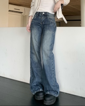 Navy-blue retro straight pants spicegirl jeans for women