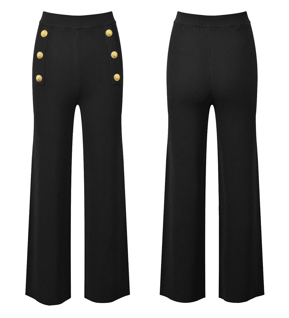 Gold buckle temperament wide leg pants ladies tops