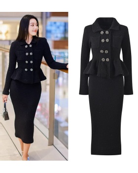 Lapel splice Pseudo-two light luxury dress