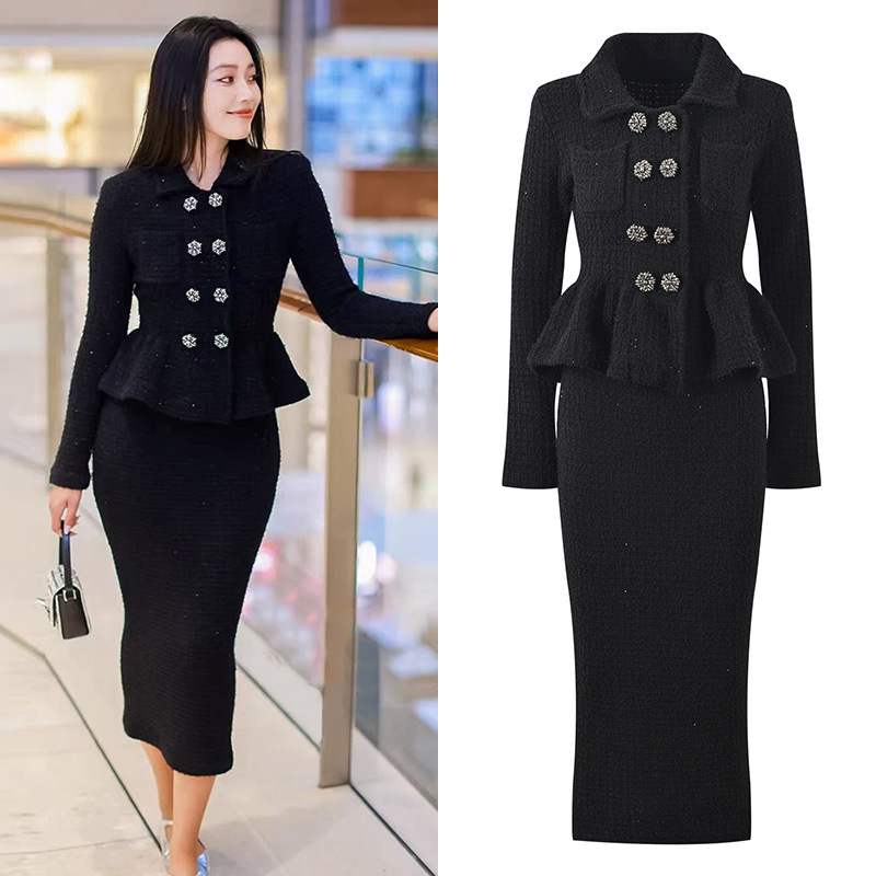 Lapel splice Pseudo-two light luxury dress