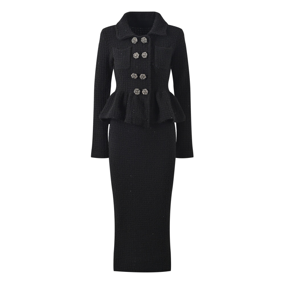 Lapel splice Pseudo-two light luxury dress