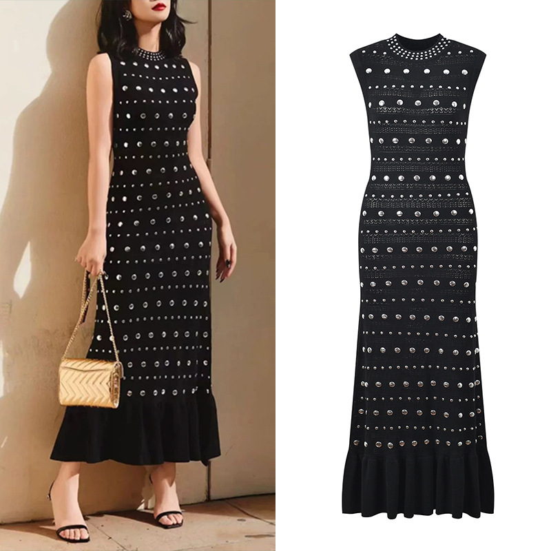 Temperament slim splice hem elegant niche dress