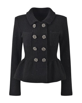 Black slim ladies fashion sequins France style all-match coat