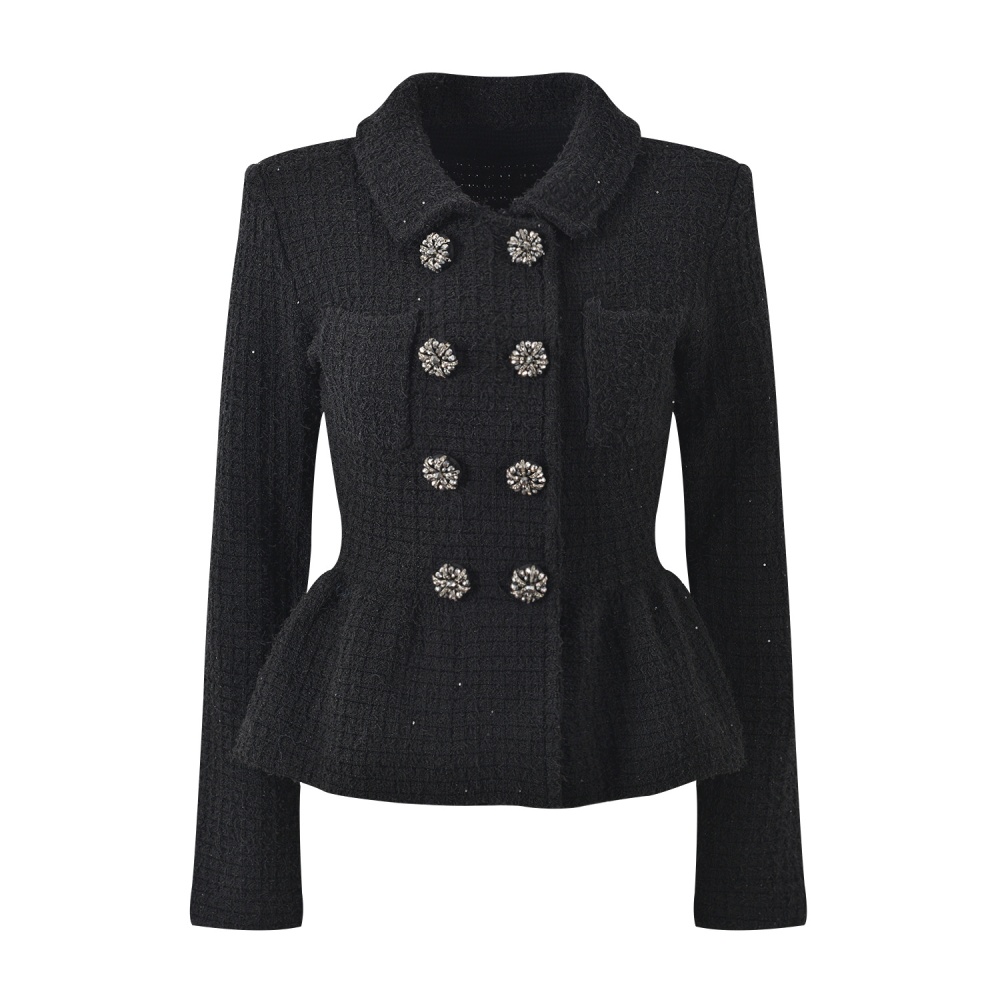 Black slim ladies fashion sequins France style all-match coat