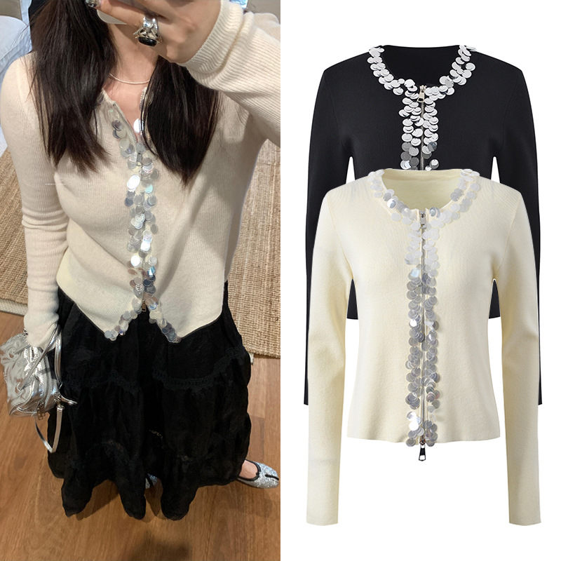 Short slim autumn tops fashion zip knitted cardigan for women