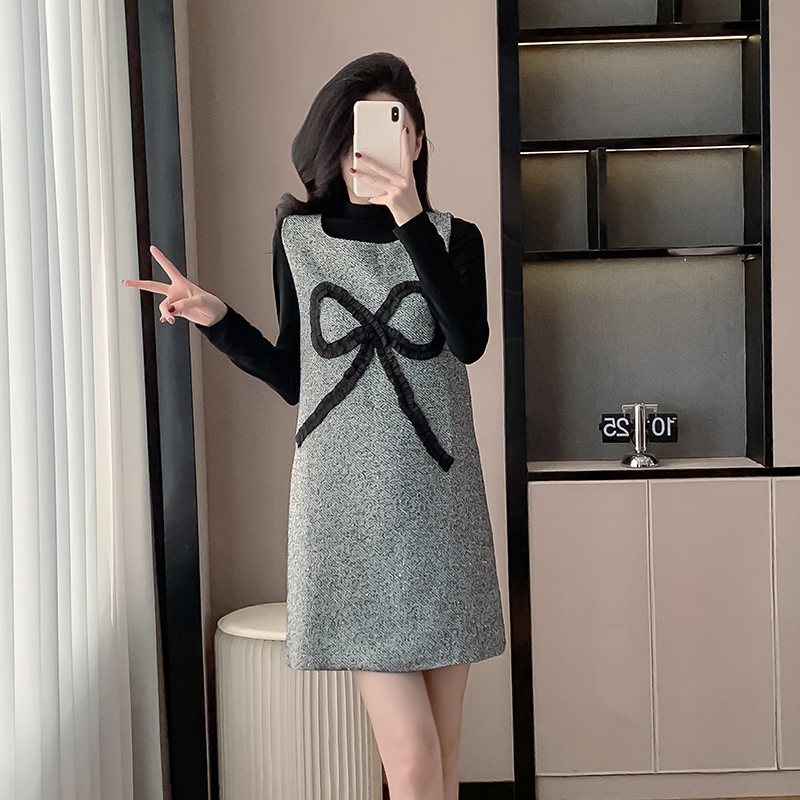 Round neck dress autumn and winter bottoming shirt 2pcs set