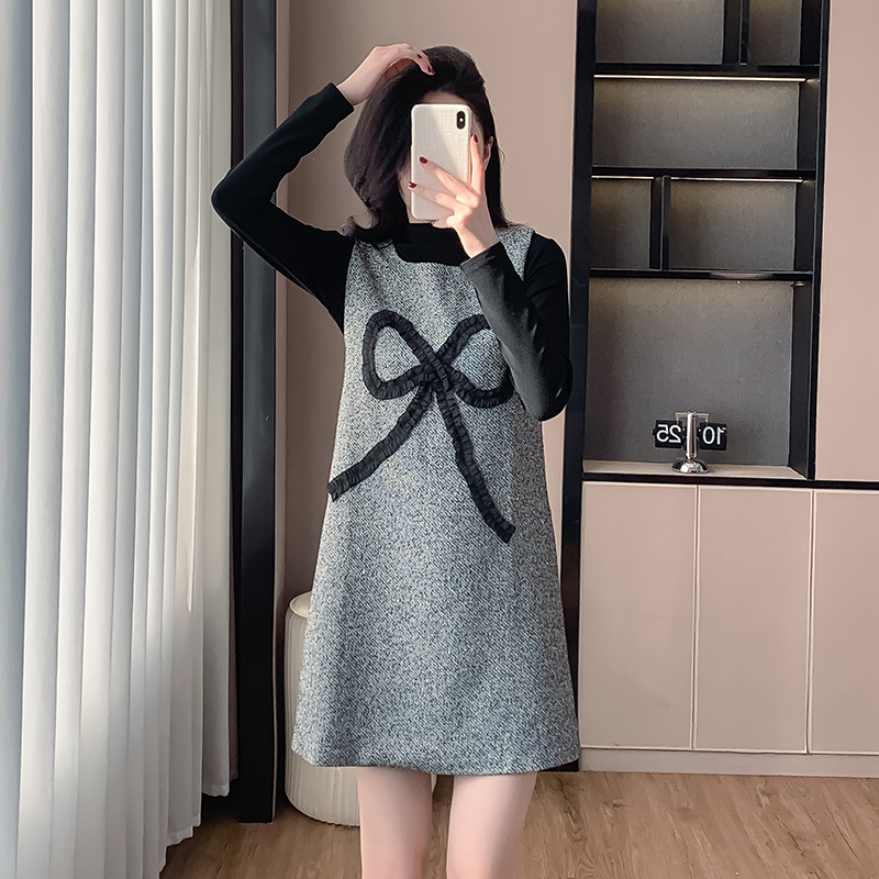 Round neck dress autumn and winter bottoming shirt 2pcs set