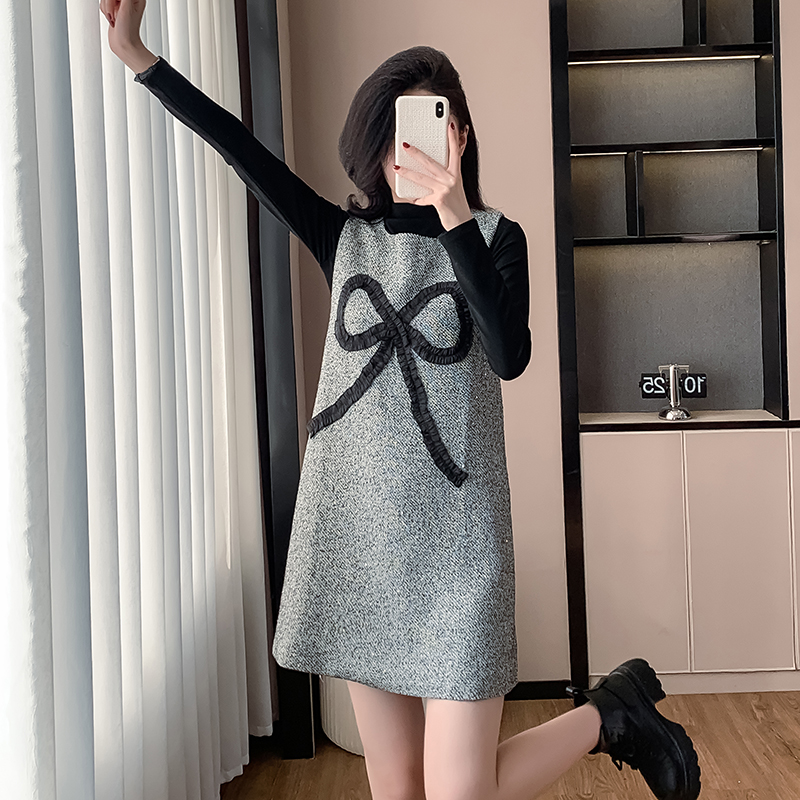 Round neck dress autumn and winter bottoming shirt 2pcs set