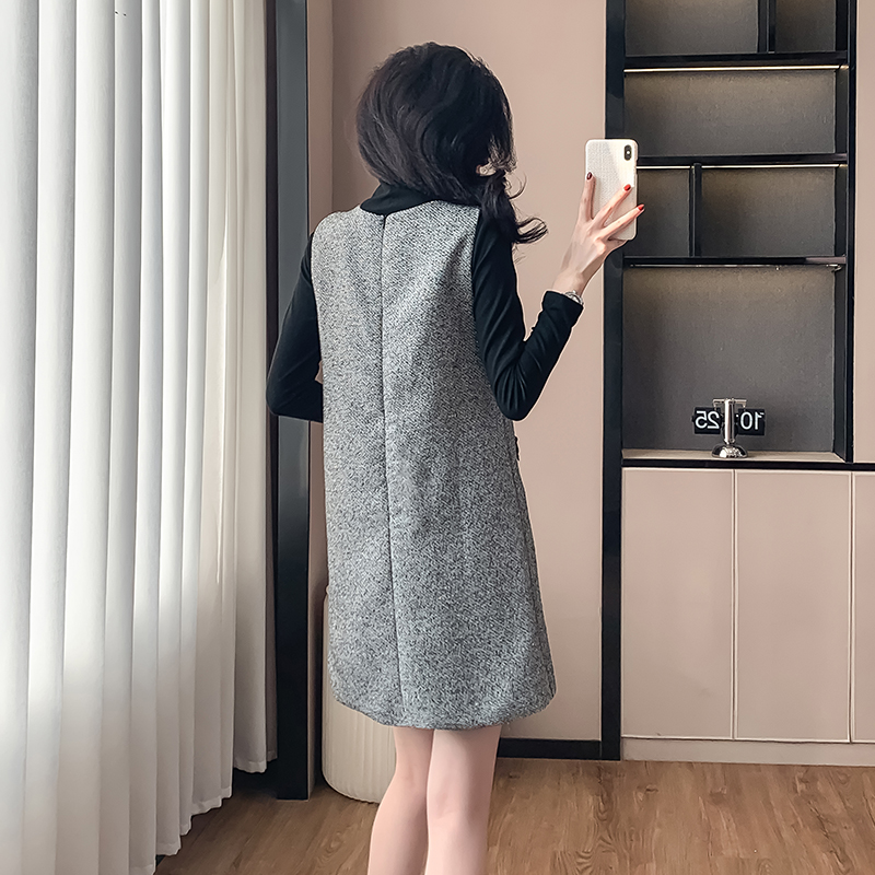 Round neck dress autumn and winter bottoming shirt 2pcs set