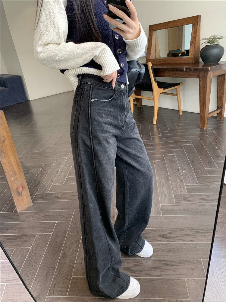 Straight wide leg pants high waist jeans for women