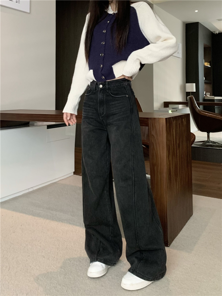 Straight wide leg pants high waist jeans for women