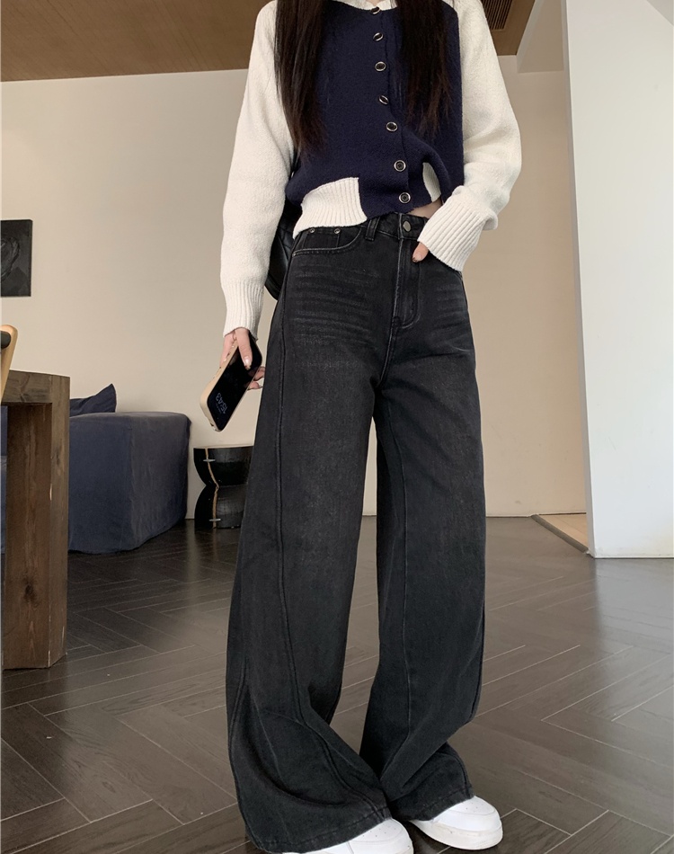 Straight wide leg pants high waist jeans for women