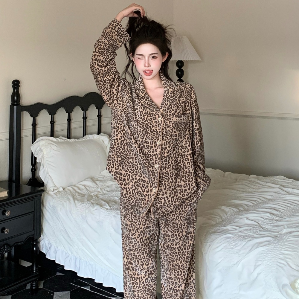 Leopard American style homewear retro pajamas a set