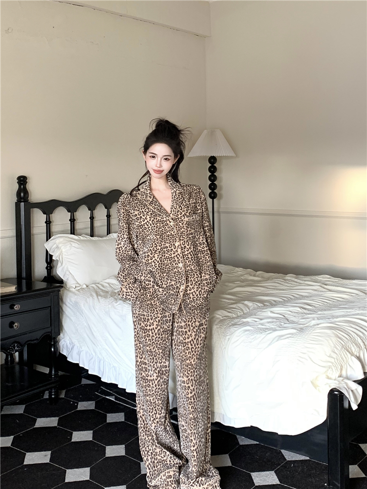 Leopard American style homewear retro pajamas a set