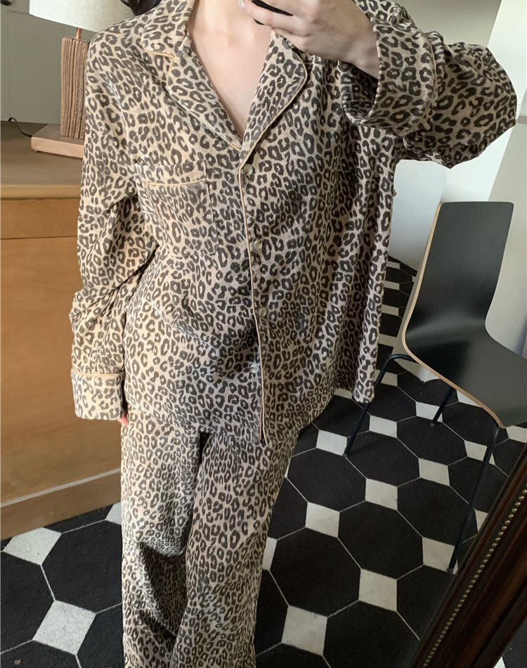 Leopard American style homewear retro pajamas a set