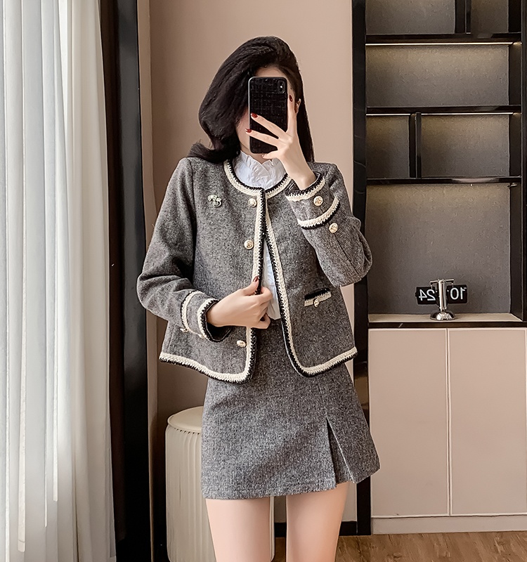 Chanelstyle short skirt autumn jacket 2pcs set for women