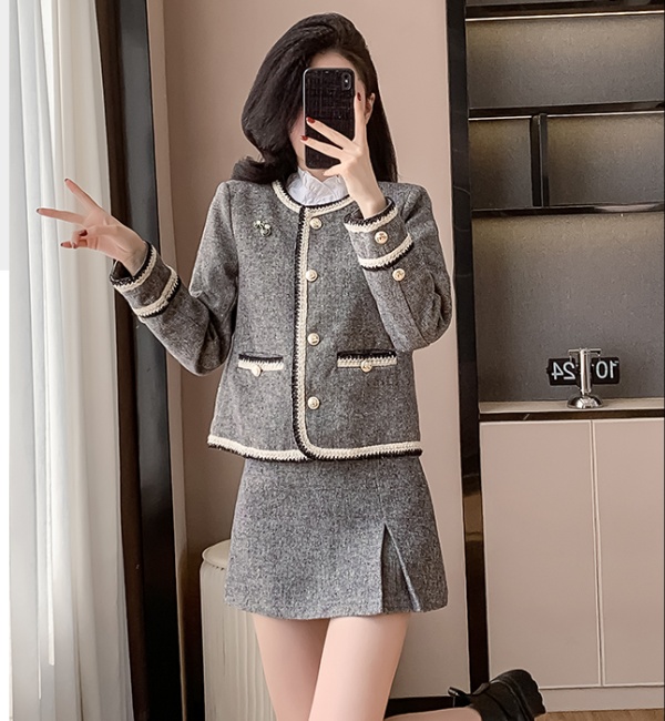 Chanelstyle short skirt autumn jacket 2pcs set for women