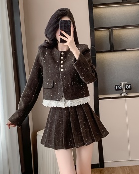 Lace autumn and winter skirt splice coat 2pcs set