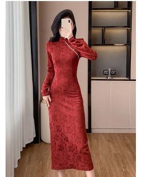 Chinese style retro cheongsam autumn dress for women