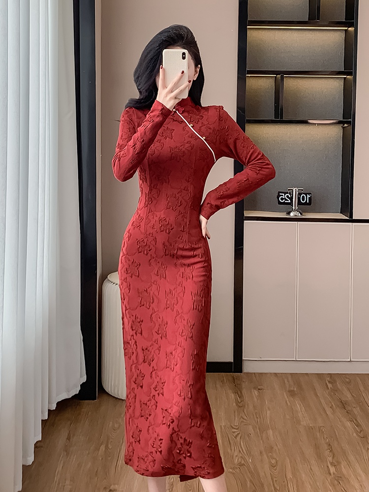 Chinese style retro cheongsam autumn dress for women